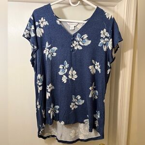 Liz Claiborne Navy Blue Floral Blouse